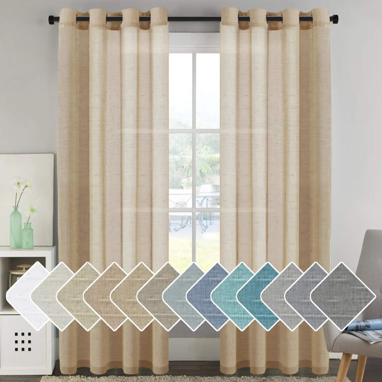 H.VERSAILTEX Taffy Linen Sheer Curtains 96" | Elegant Linen Sheer Panel for Living & Bedroom
