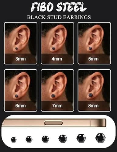 FIBO STEEL Stainless Steel Black Earrings Set for Men Women | Minimalist, Hypoallergenic, 3 Pairs thumbnail 4