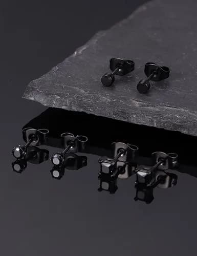 FIBO STEEL Stainless Steel Black Earrings Set for Men Women | Minimalist, Hypoallergenic, 3 Pairs thumbnail 7