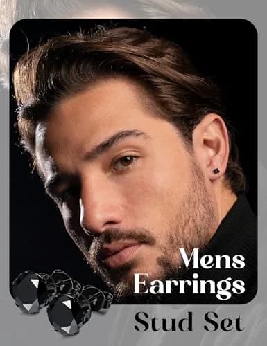 FIBO STEEL Stainless Steel Black Earrings Set for Men Women | Minimalist, Hypoallergenic, 3 Pairs thumbnail 2