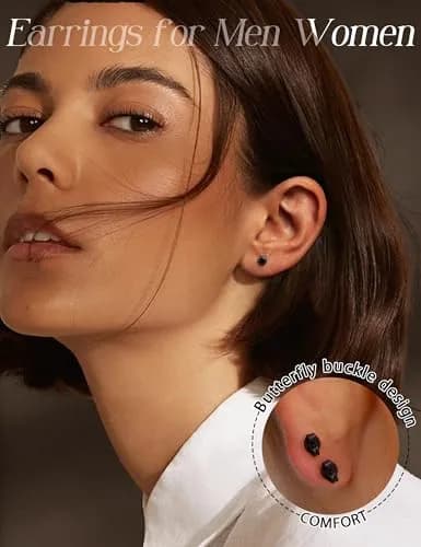 FIBO STEEL Stainless Steel Black Earrings Set for Men Women | Minimalist, Hypoallergenic, 3 Pairs thumbnail 3