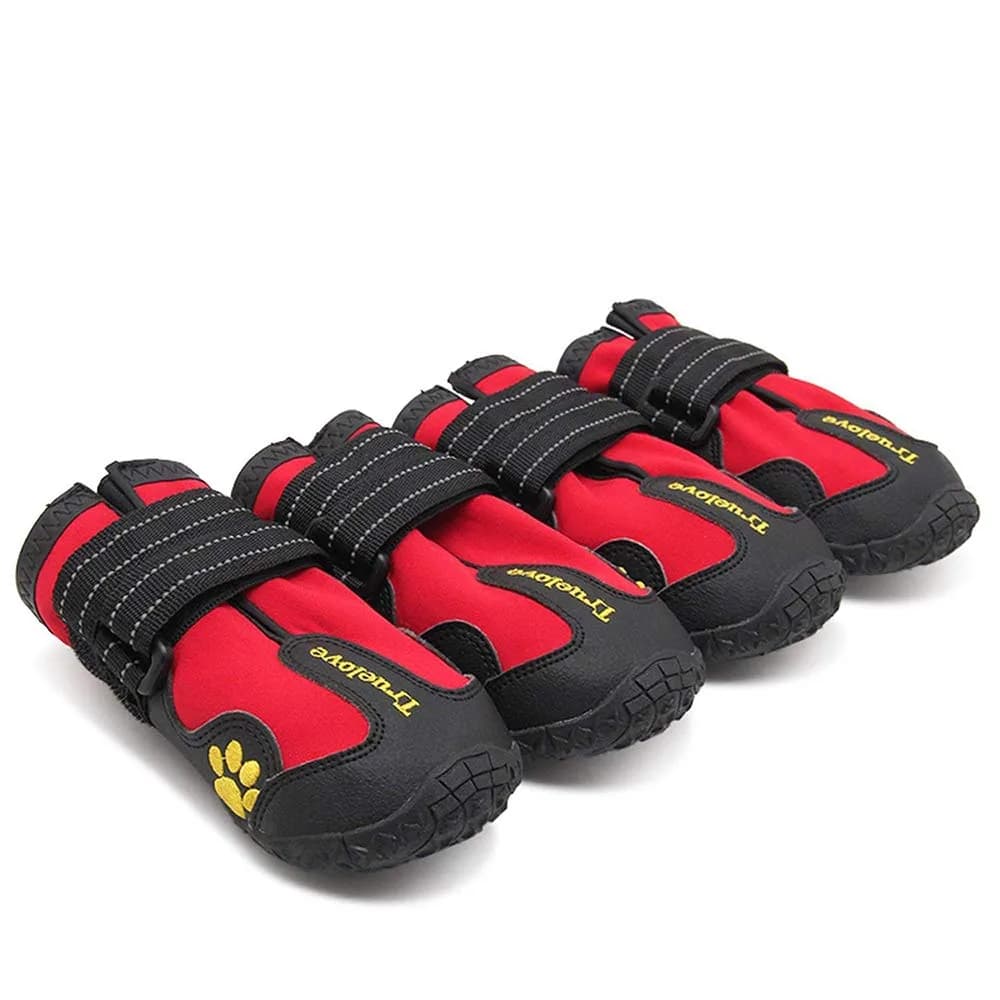 TRUE LOVE Non-Slip Reflective Dog Boots Paw Protect Shoes, Red, Size 6# (4-Pack) — Red