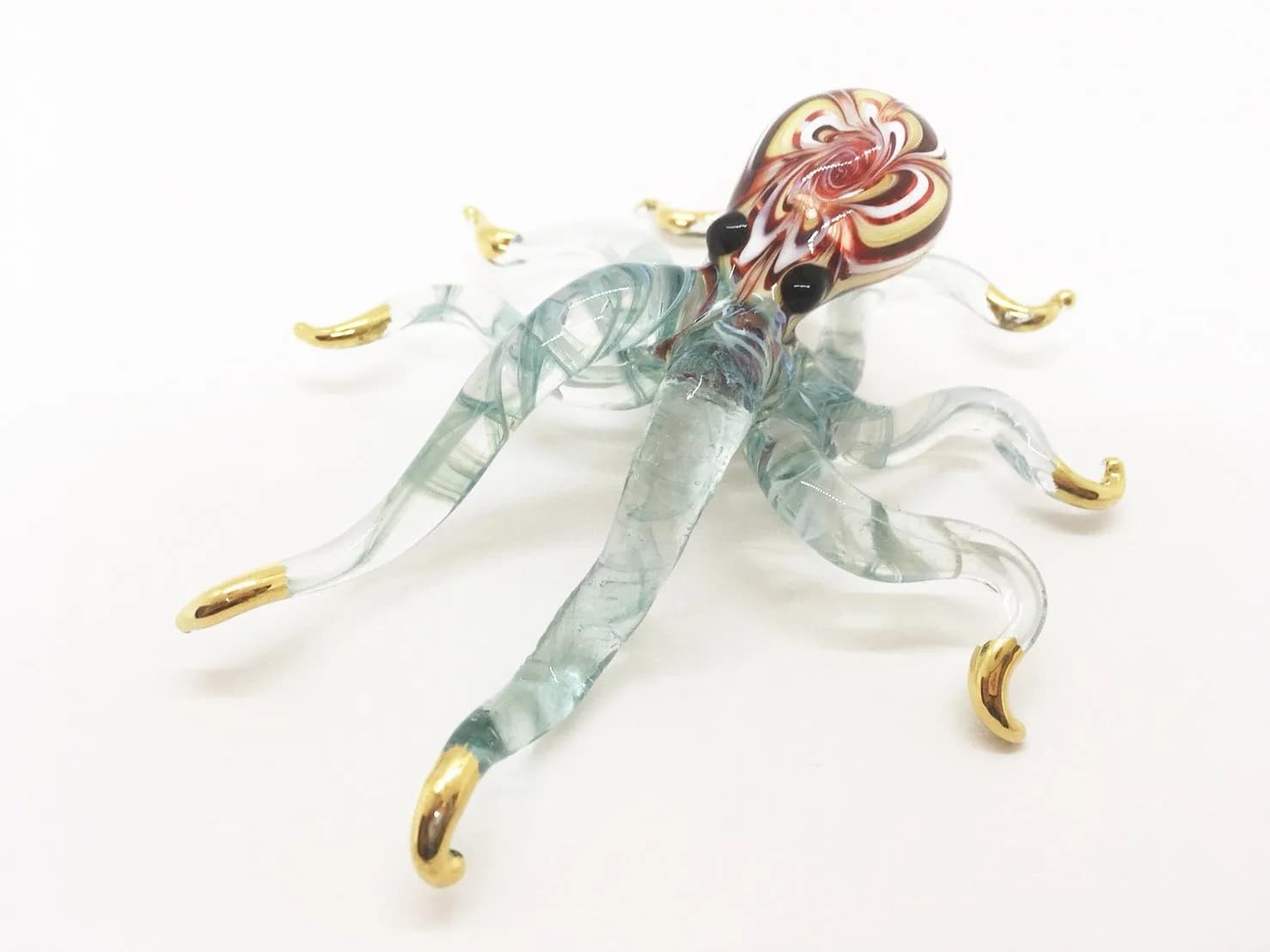 WitnyStore 3" White Dot Multicolor Octopus Glass Figurine | Handcrafted Art for Collectors — Red Yellow Green