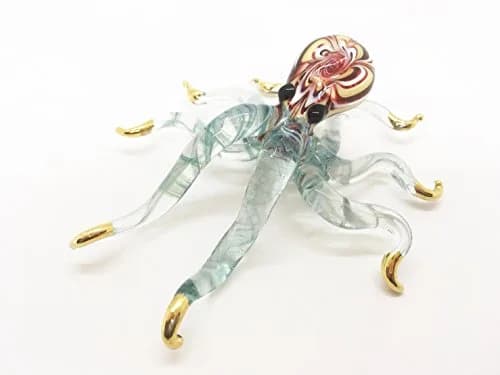 WitnyStore 5¼" Flowered Red Yellow Green Octopus Glass Figurine | Handcrafted Art for Collectors thumbnail 1