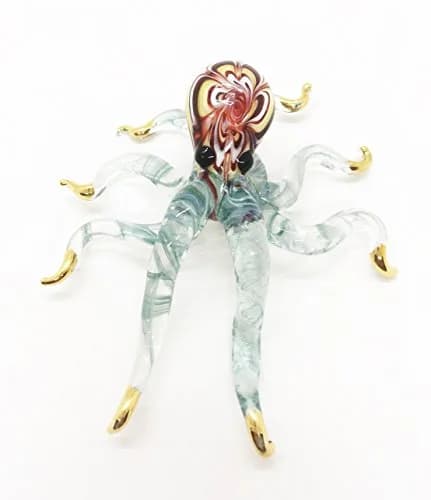 WitnyStore 5¼" Flowered Red Yellow Green Octopus Glass Figurine | Handcrafted Art for Collectors thumbnail 4