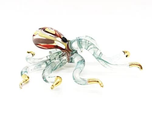 WitnyStore 5¼" Flowered Red Yellow Green Octopus Glass Figurine | Handcrafted Art for Collectors thumbnail 5