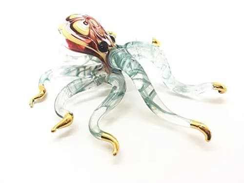 WitnyStore 5¼" Flowered Red Yellow Green Octopus Glass Figurine | Handcrafted Art for Collectors thumbnail 6