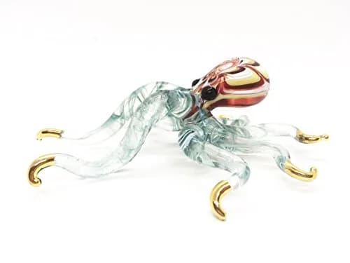 WitnyStore 5¼" Flowered Red Yellow Green Octopus Glass Figurine | Handcrafted Art for Collectors thumbnail 7