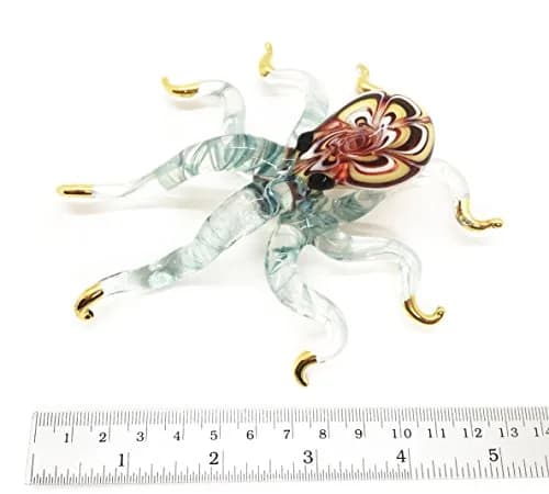 WitnyStore 5¼" Flowered Red Yellow Green Octopus Glass Figurine | Handcrafted Art for Collectors thumbnail 2