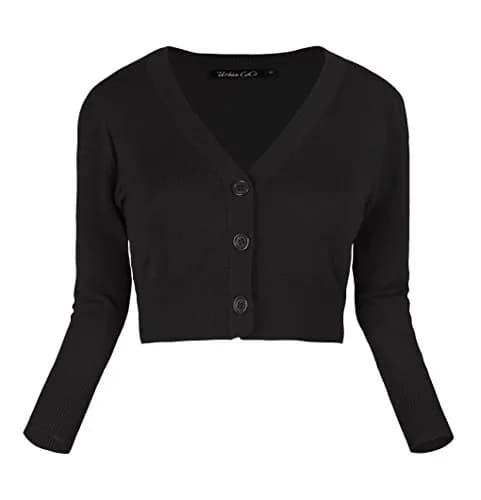 Urban CoCo Women's Cropped Cardigan V-Neck Button Down Knitted Sweater 3/4 Sleeve (S, Black) | Slim Fit, Lightweight, Breathable thumbnail 2