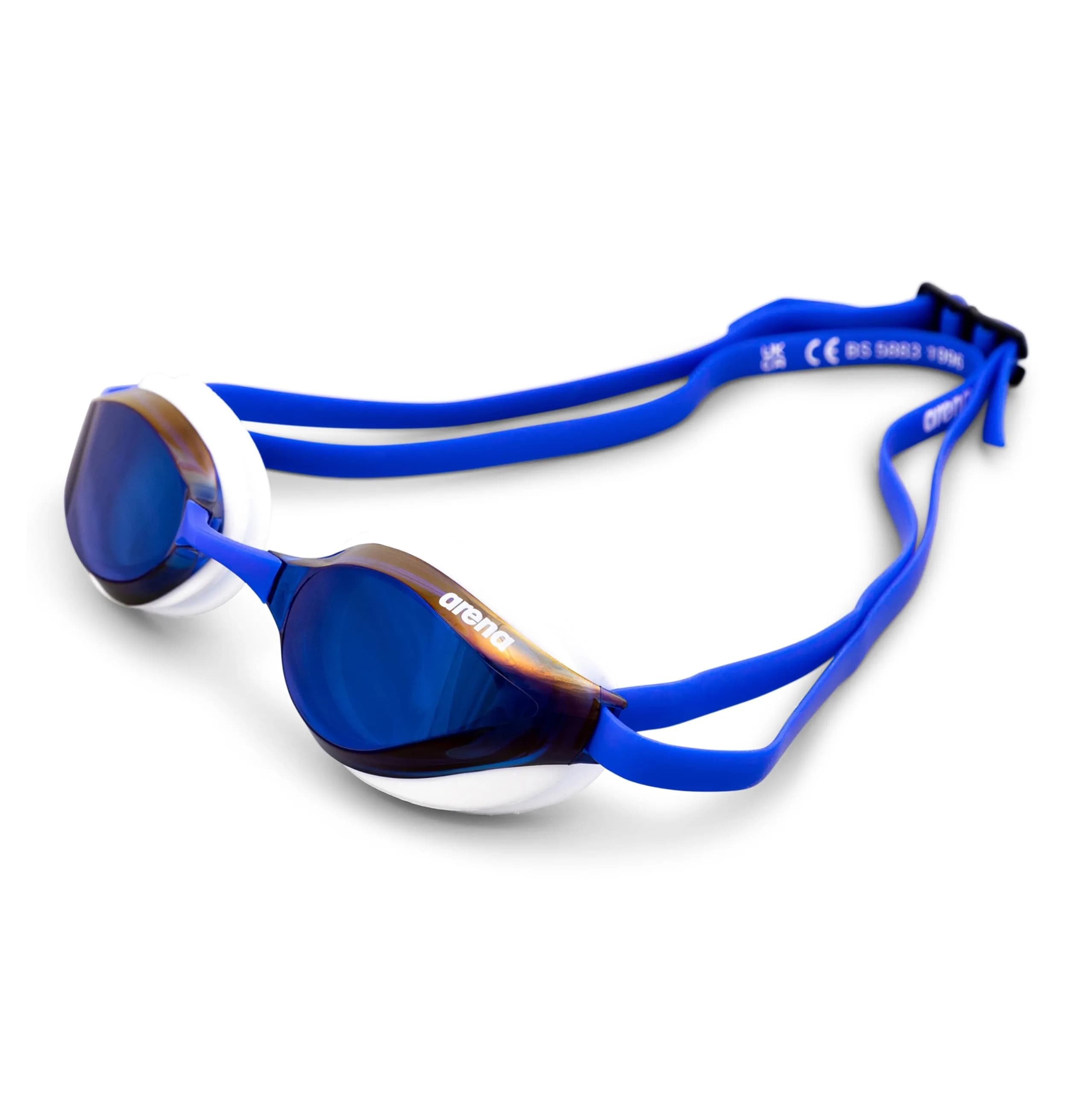 ARENA Unisex Python Racing Swim Goggles for Men and Women Anti-Fog Mirror Lens Max Comfort, Blue Mirror/White | Hydrodynamic Fit