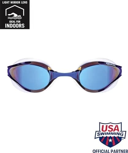 ARENA Unisex Python Racing Swim Goggles for Men and Women Anti-Fog Mirror Lens Max Comfort, Blue Mirror/White | Hydrodynamic Fit thumbnail 2
