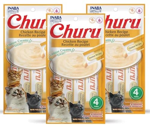 INABA Churu Cat Treats Tuna with Salmon Recipe 2 oz (70.8 g) | Grain-Free Lickable Purée for Cats — Chicken / 0.5 Ounce