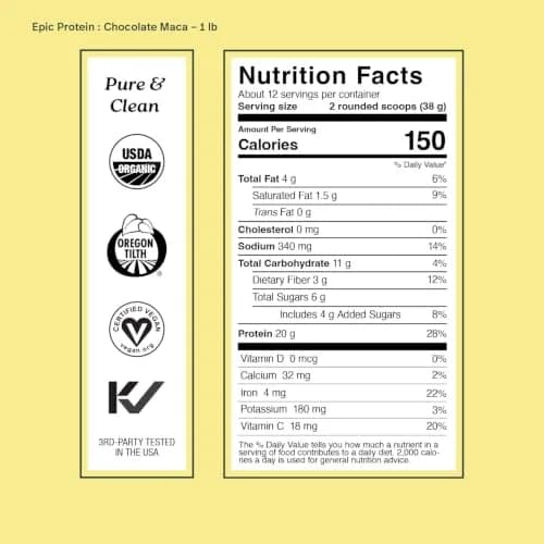 Sprout Living Epic Protein Plant Based Protein & Superfoods Powder, Chocolate Maca | 20g Organic Vegan, Gluten Free, Low Sugar (1 Pound, 12 Servings) thumbnail 6