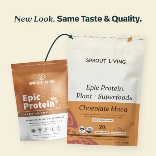 Sprout Living Epic Protein Plant Based Protein & Superfoods Powder, Chocolate Maca | 20g Organic Vegan, Gluten Free, Low Sugar (1 Pound, 12 Servings) thumbnail 2