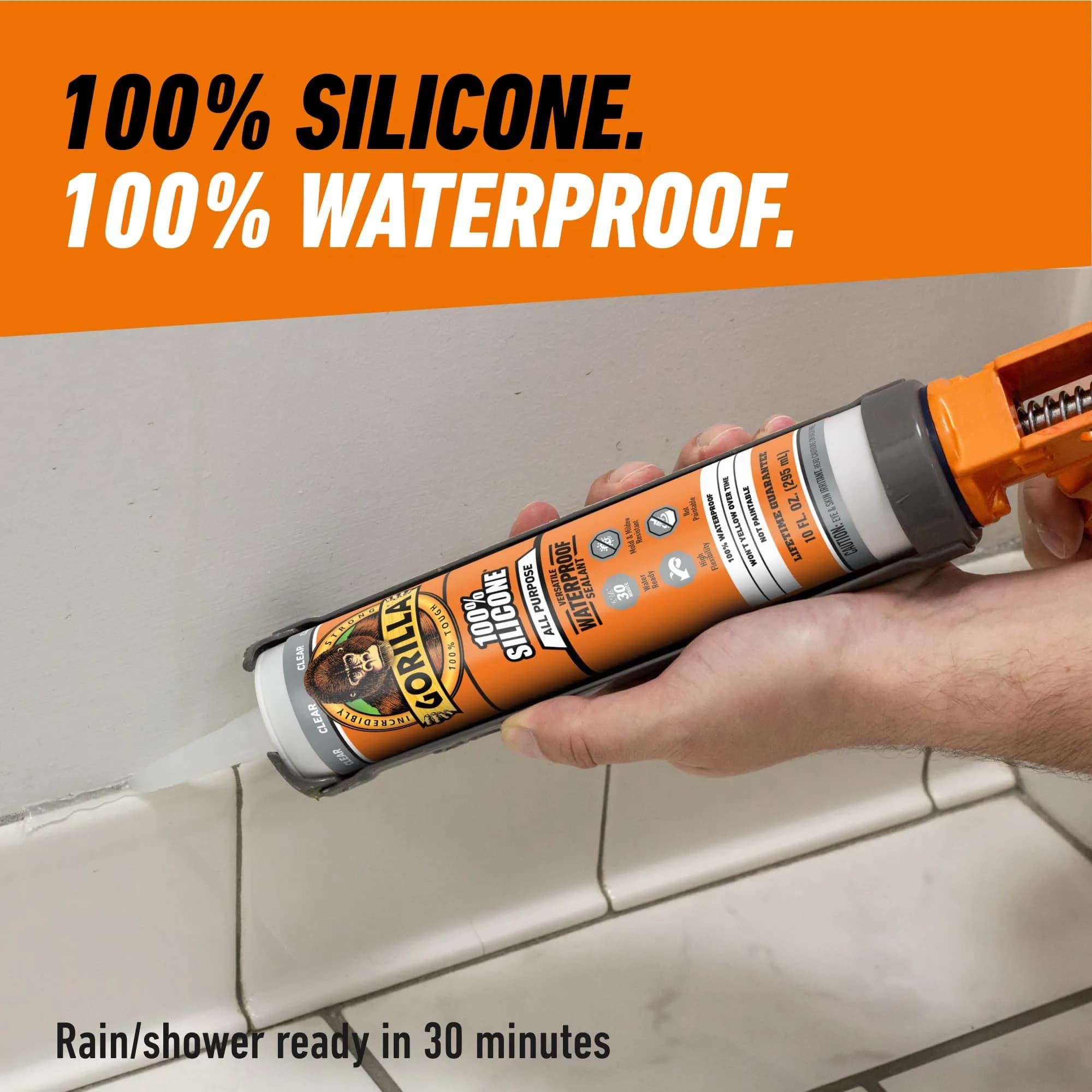 Gorilla 100% Silicone Waterproof Caulk Clear 10 oz (295ml) | ASTM C-920 Class 35 Sealant - view 4