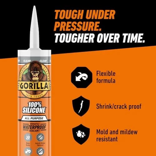 Gorilla 100% Silicone Waterproof Caulk Clear 10 oz (295ml) | ASTM C-920 Class 35 Sealant thumbnail 6