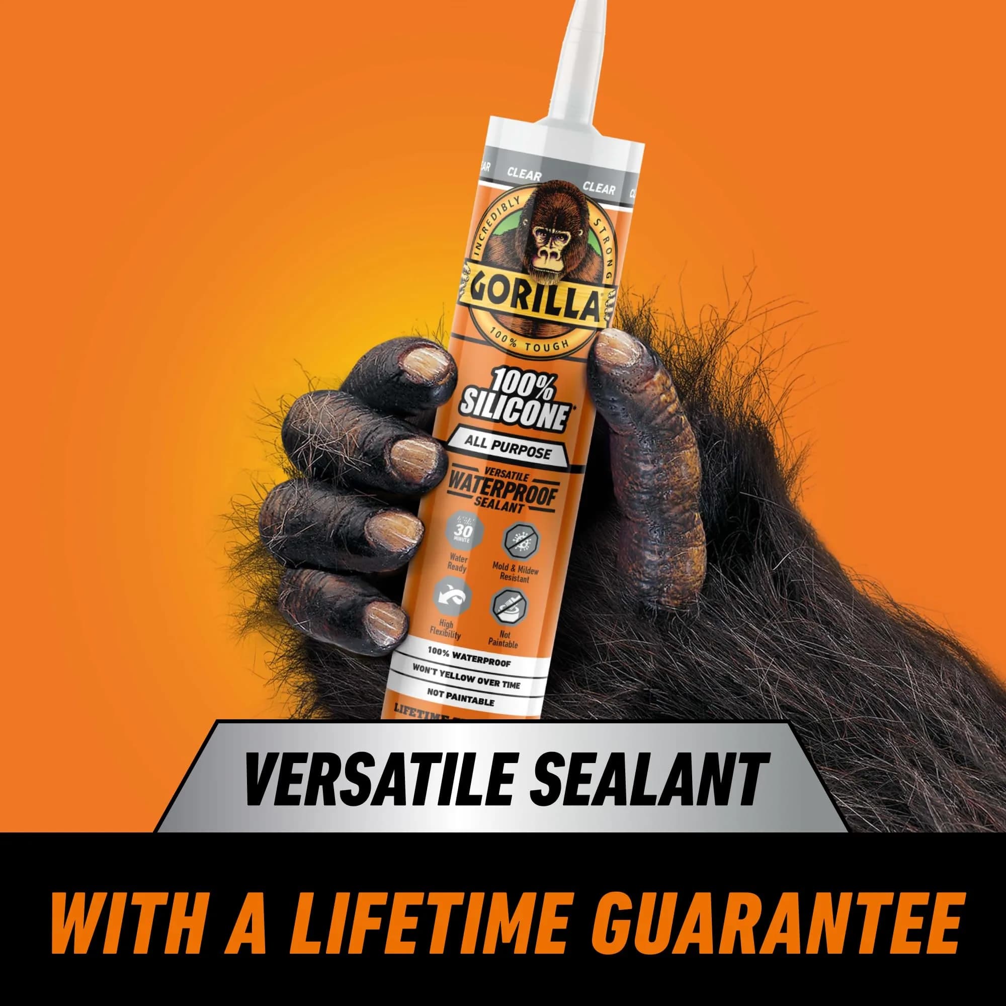 Gorilla 100% Silicone Sealant White 10oz Cartridge (12-Pack) | Waterproof, Mold & Mildew Resistant Sealant — Clear