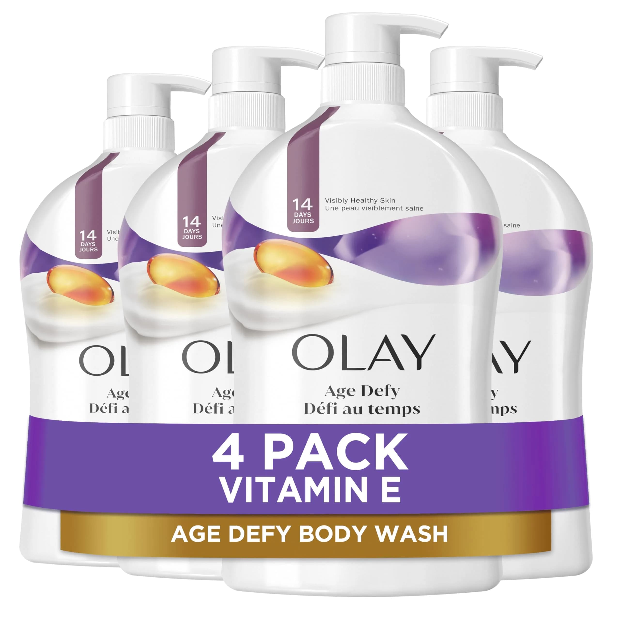 Olay Age Defying Body Wash with Vitamin E, 132 fl oz (33 Fl Oz x 4) | Hydrates for Visibly Healthy Skin - main product image