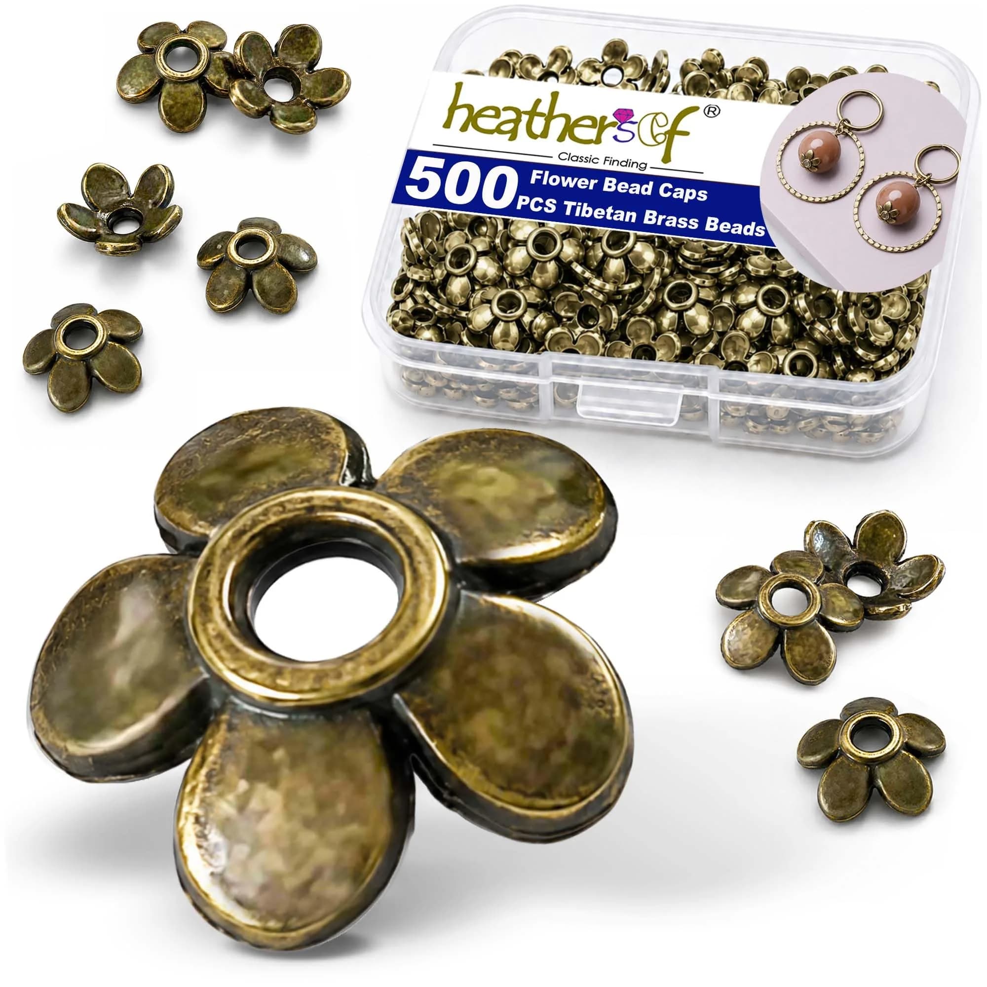 Heather's cf 500pcs Brass Petal Bead Caps for Jewelry Making 6mm | Vintage Tibetan Floral Finish