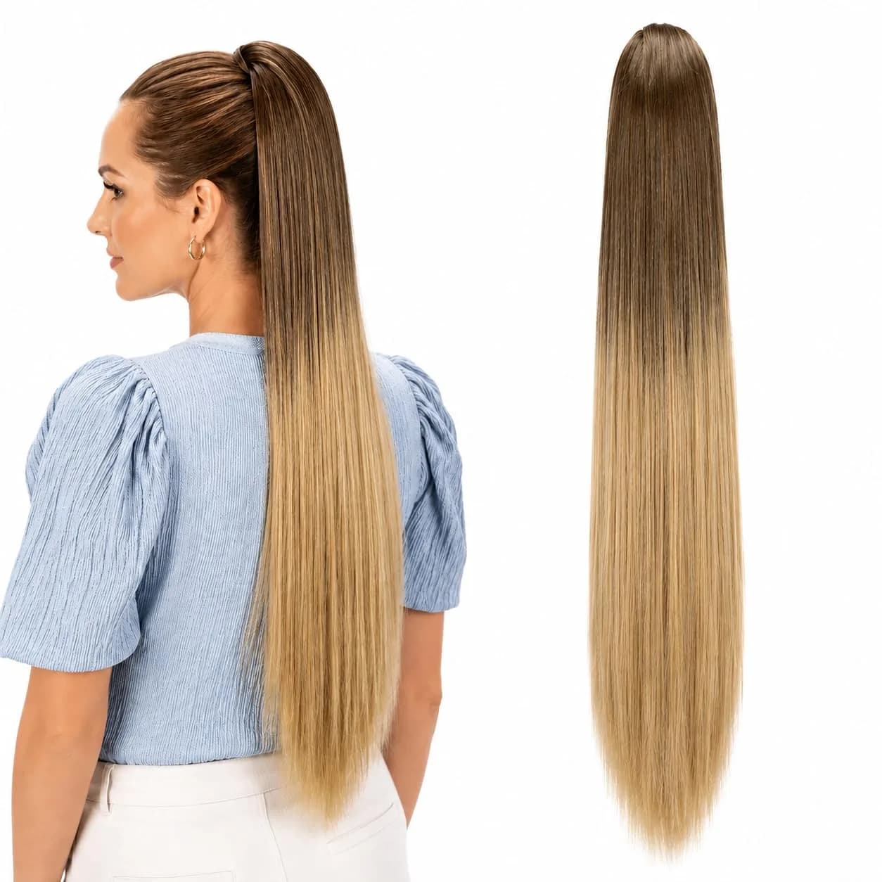 CAISHA 28" Synthetic Hair Piece Ponytail Ombré Brown Blond H118 | Heat-Resistant & Washable — ombré brown blond #8T25 H118