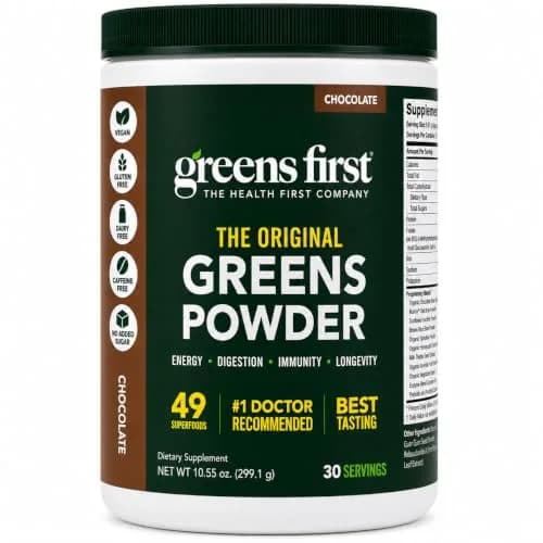 Greens First Original Greens Powder, Chocolate, 10.55oz | 49 Superfoods & Probiotics for Daily Wellness thumbnail 1