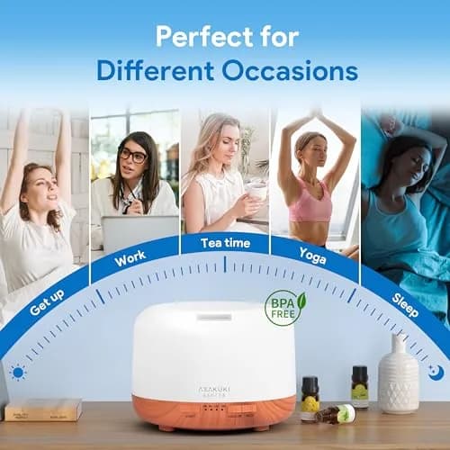 ASAKUKI 500ML Essential Oil Diffuser for Home | 150ml (5oz) Capacity, 10W, 18-Hour Runtime thumbnail 6