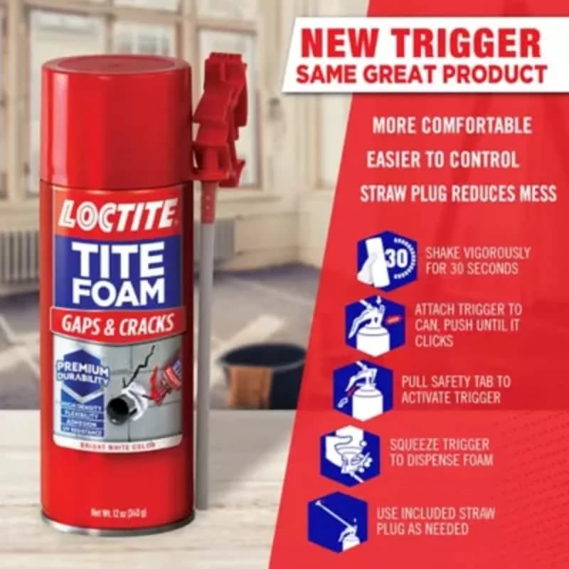 Loctite Tite Foam Gaps & Cracks Spray Foam Sealant 12 fl oz (355ml) | Insulates Gaps and Cracks Up to 1 Inch thumbnail 4