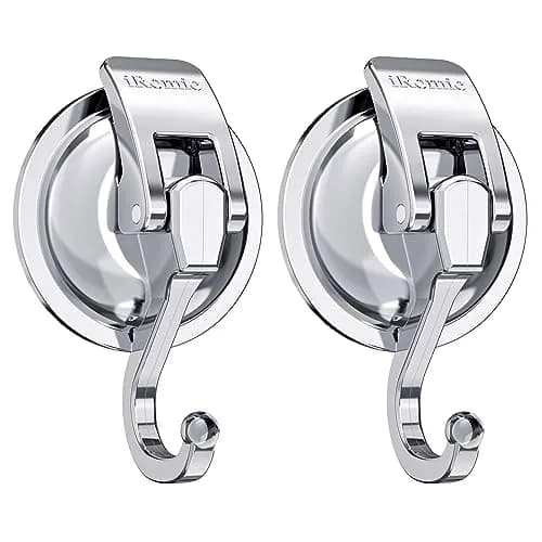 iRomic Heavy Duty Vacuum Suction Cup Hooks (2-Pack, Silver) | Damage-Free Wall Mount Organization thumbnail 1