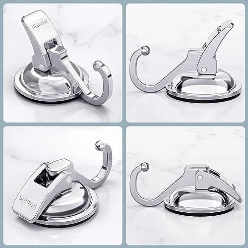 iRomic Heavy Duty Vacuum Suction Cup Hooks (2-Pack, Silver) | Damage-Free Wall Mount Organization thumbnail 2