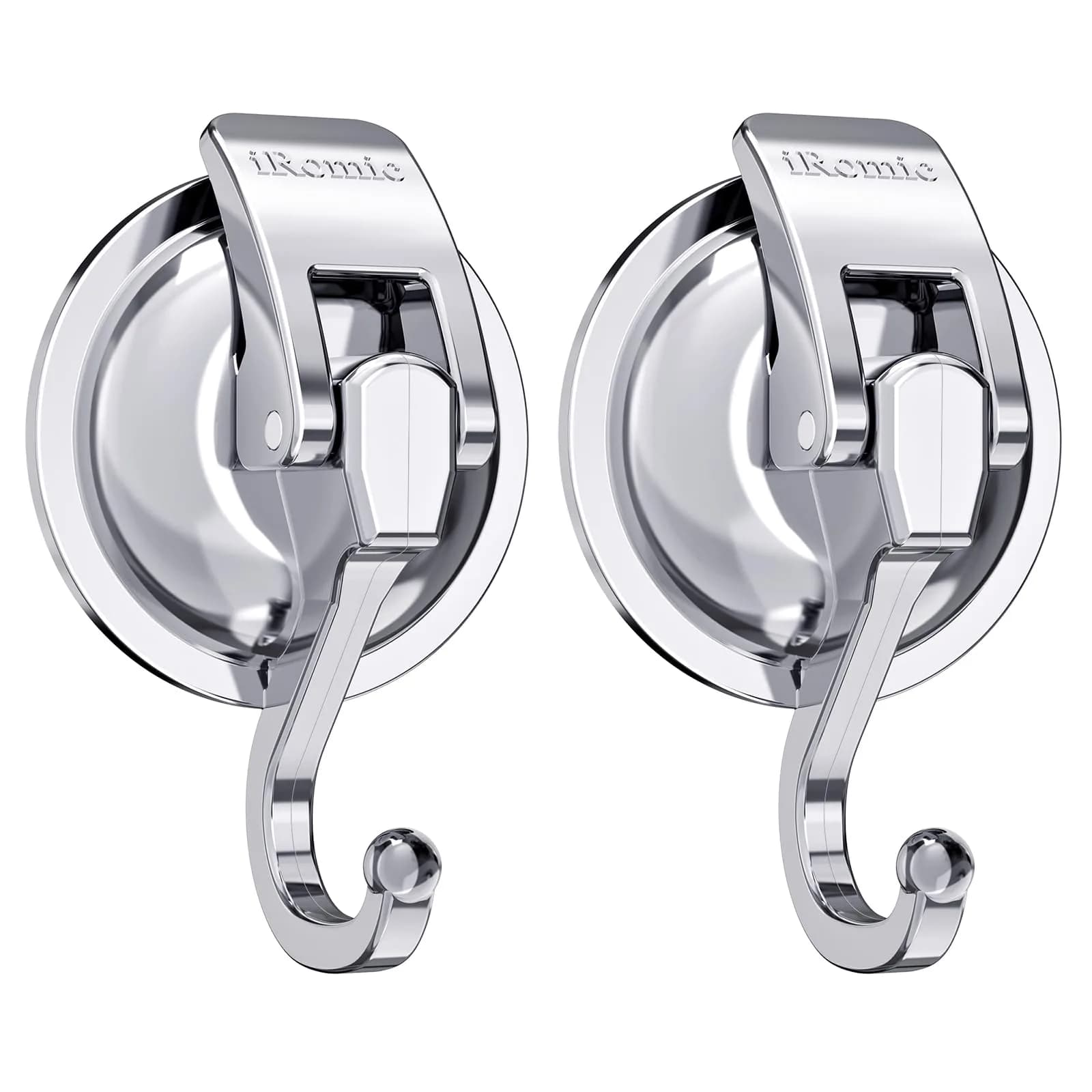 iRomic Heavy Duty Vacuum Suction Cup Hooks (2-Pack, Silver) | Damage-Free Wall Mount Organization - main product image