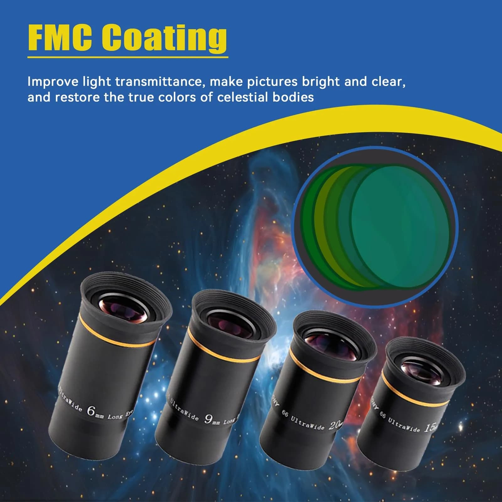 SVBONY 66 Degree Ultra Wide Angle Telescope Eyepiece Set 1.25 inch | 6mm, 9mm, 15mm, 20mm Focal Lengths, Fully Multi Coated Optics - view 2