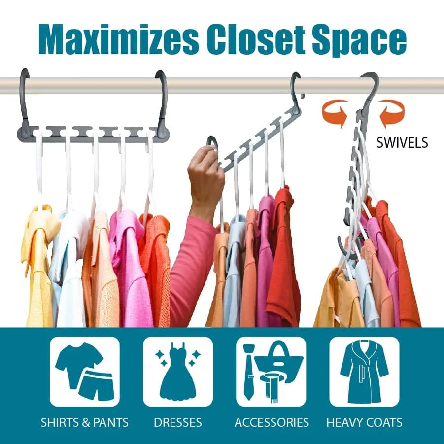 Wonder Hanger Max Space Saving Closet Hangers, 10-Pack, 360° Swivel, Grey | Heavy-Duty, Neat & Wrinkle-Free Organization thumbnail 3