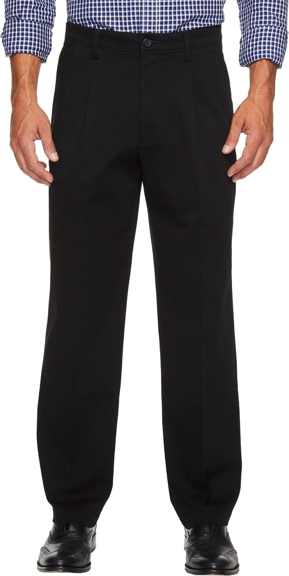 Dockers Classic Fit Khaki Pants - Pleated, Black, 36W x 32L | Stretch & Wrinkle-Free Comfort — Black (Stretch)