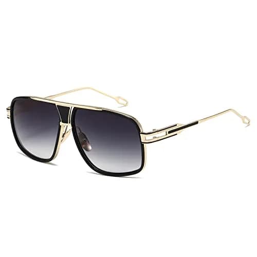 AEVOGUE Men's Oversized Shield Sunglasses AE0336 | Retro Alloy Frame, UV400 Protection, Gold&Gray thumbnail 1