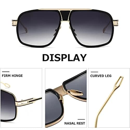 AEVOGUE Men's Oversized Shield Sunglasses AE0336 | Retro Alloy Frame, UV400 Protection, Gold&Gray thumbnail 6