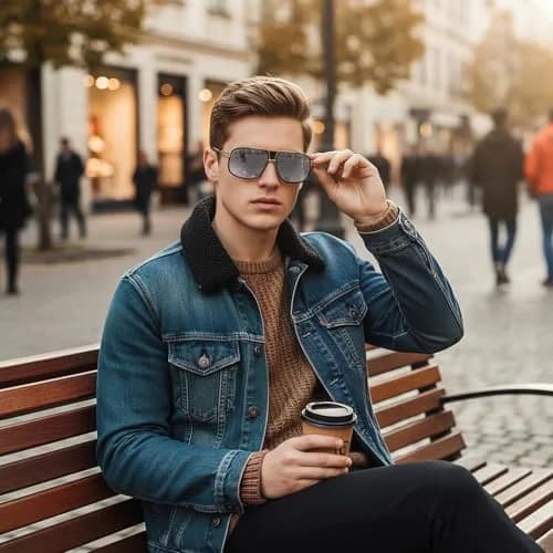 AEVOGUE Men's Oversized Shield Sunglasses AE0336 | Retro Alloy Frame, UV400 Protection, Gold&Gray thumbnail 2