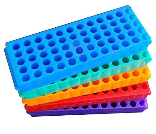 P-ABC Double Panel Microcentrifuge Tube Rack, 60-Well (5-Pack, Green/Red/Blue) | Autoclavable Polypropylene Lab Organizer thumbnail 3