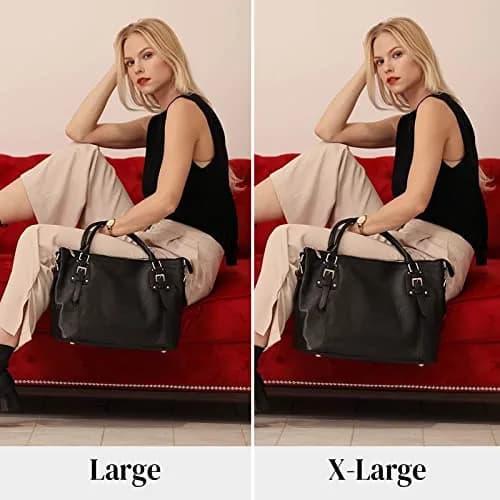 Kattee Leather Tote Handbag for Women, Large Satchel Purse, Black | Waxed Cowhide Leather, Spacious & Stylish thumbnail 2