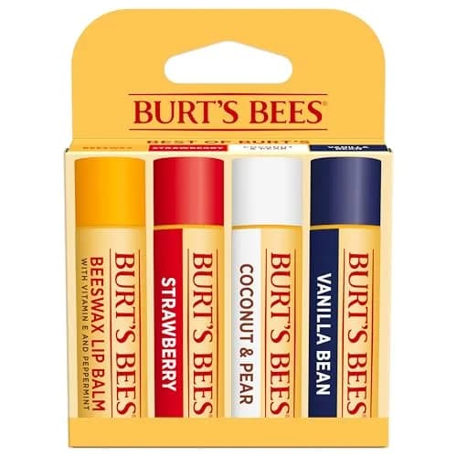 Burt's Bees Lip Balm 4-Pack | Beeswax, Strawberry, Coconut & Pear, Vanilla Bean Flavors | 0.6 oz (17g) Total thumbnail 1