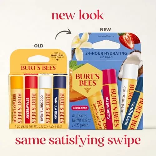 Burt's Bees Lip Balm 4-Pack | Beeswax, Strawberry, Coconut & Pear, Vanilla Bean Flavors | 0.6 oz (17g) Total thumbnail 2