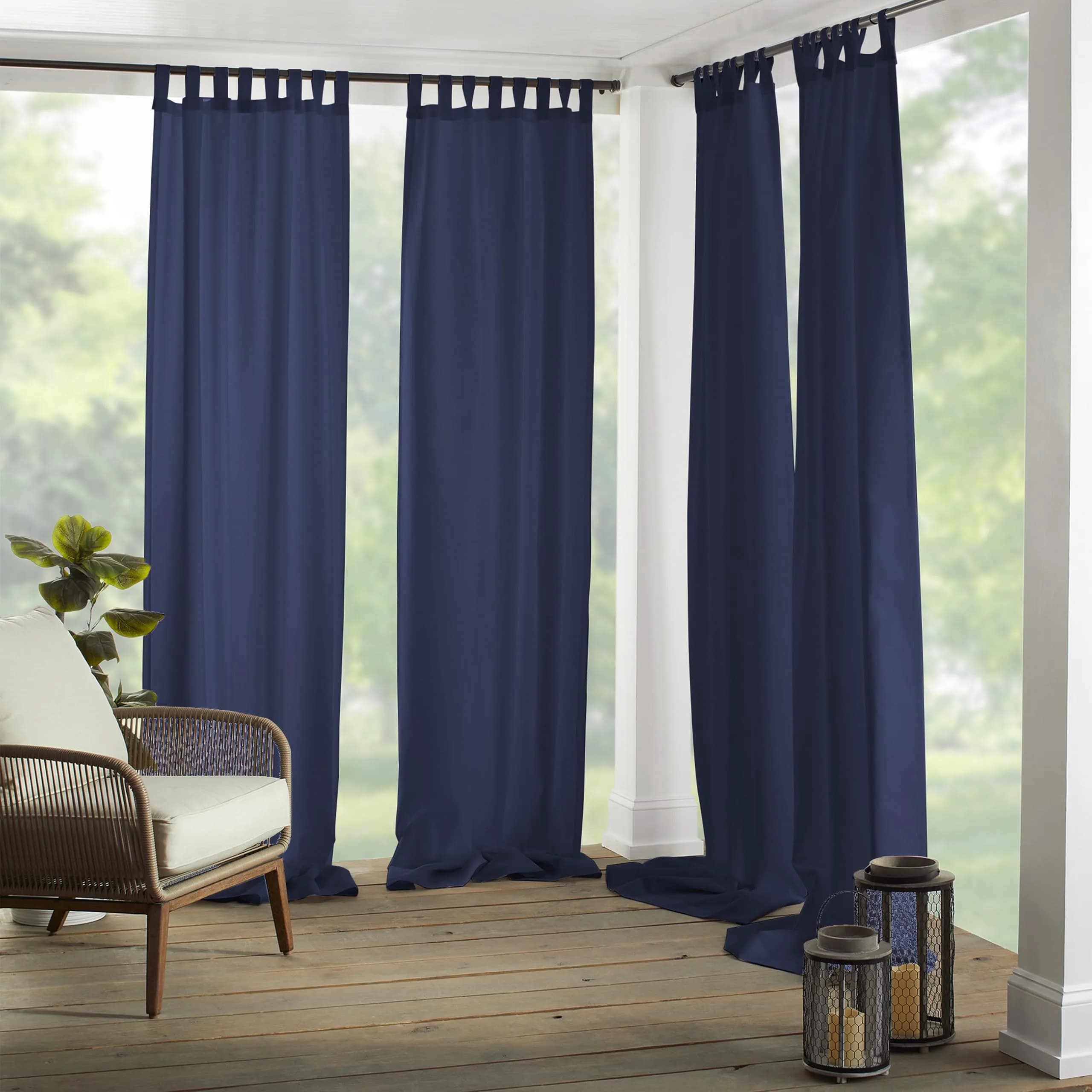 Threadmade Matine Solid Tab Top Indoor/Outdoor Window Curtain, Blue - 52" W x 95" L | UV 50+ Water-Resistant — Blue
