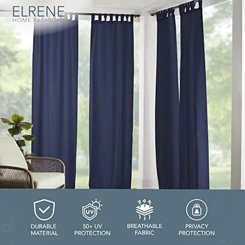 Threadmade Matine Solid Tab Top Indoor/Outdoor Window Curtain, Blue - 52" W x 95" L | UV 50+ Water-Resistant thumbnail 2