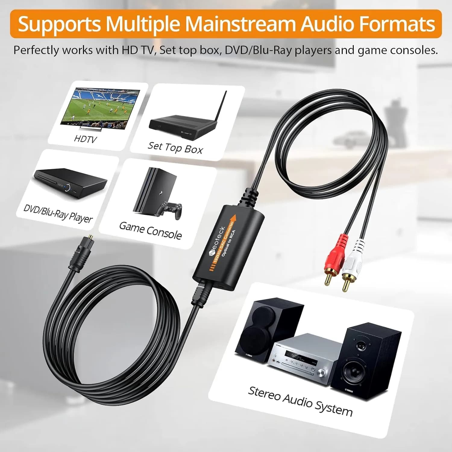 Neoteck 192kHz DAC Converter 47g (1.66 oz) | Converts Optical to RCA for Clearer Audio - view 4
