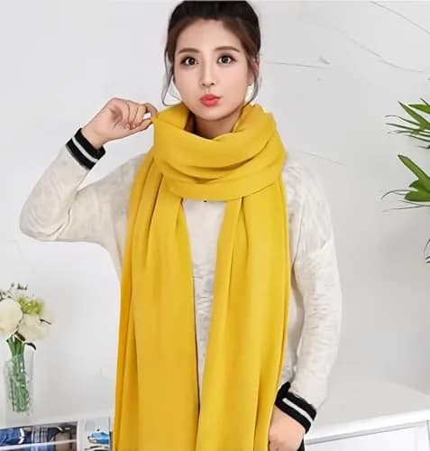 Wander Agio Women's Warm Long Scarves Winter Scarfs Faux Wool Pure Color Scarf Tassel Yellow | Very Warm & Large thumbnail 4