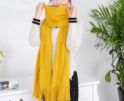 Wander Agio Women's Warm Long Scarves Winter Scarfs Faux Wool Pure Color Scarf Tassel Yellow | Very Warm & Large thumbnail 5