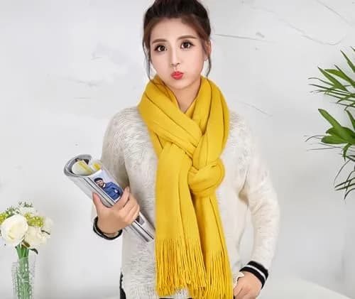Wander Agio Women's Warm Long Scarves Winter Scarfs Faux Wool Pure Color Scarf Tassel Yellow | Very Warm & Large thumbnail 3