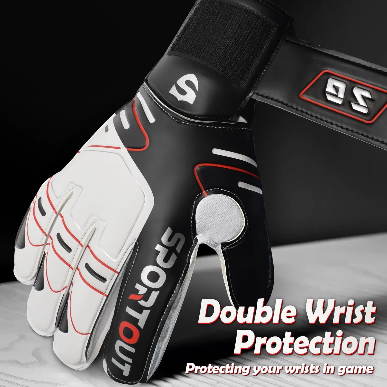 Sportout Goalkeeper Gloves Size 7 Black | Strong Grip & Finger Protection - view 5