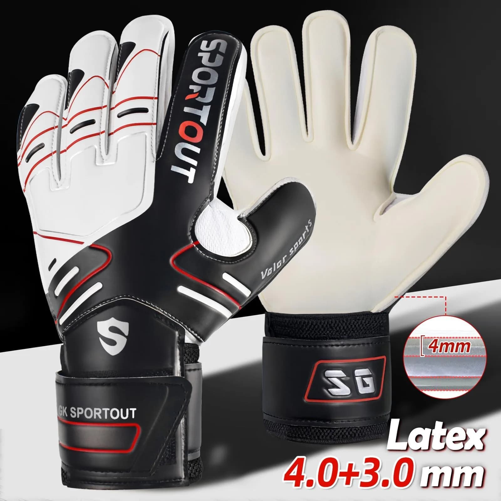 Sportout Goalkeeper Gloves Size 7 Black | Strong Grip & Finger Protection - view 2