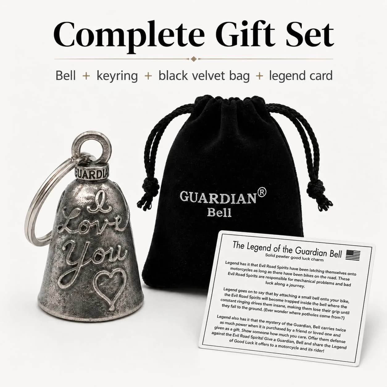 Guardian Bell The Original Good Luck Bell w/Keyring & Black Velvet Gift Bag | Motorcycle Bell | Lead-Free Pewter | Good Luck Gift to Friends & Family | Bike Bell | Made in USA - view 6